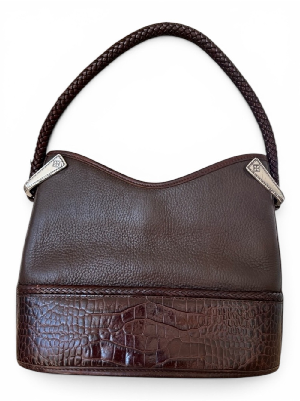 Brighton Vintage Gina Brown Pebbled Leather & Croc Embossed Satchel Shoulder Bag